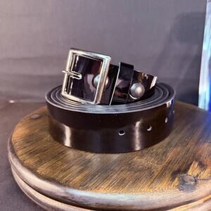Galls Garrison Trouser Belt Size 60" Plain Black Leather Chrome Nickel 1237